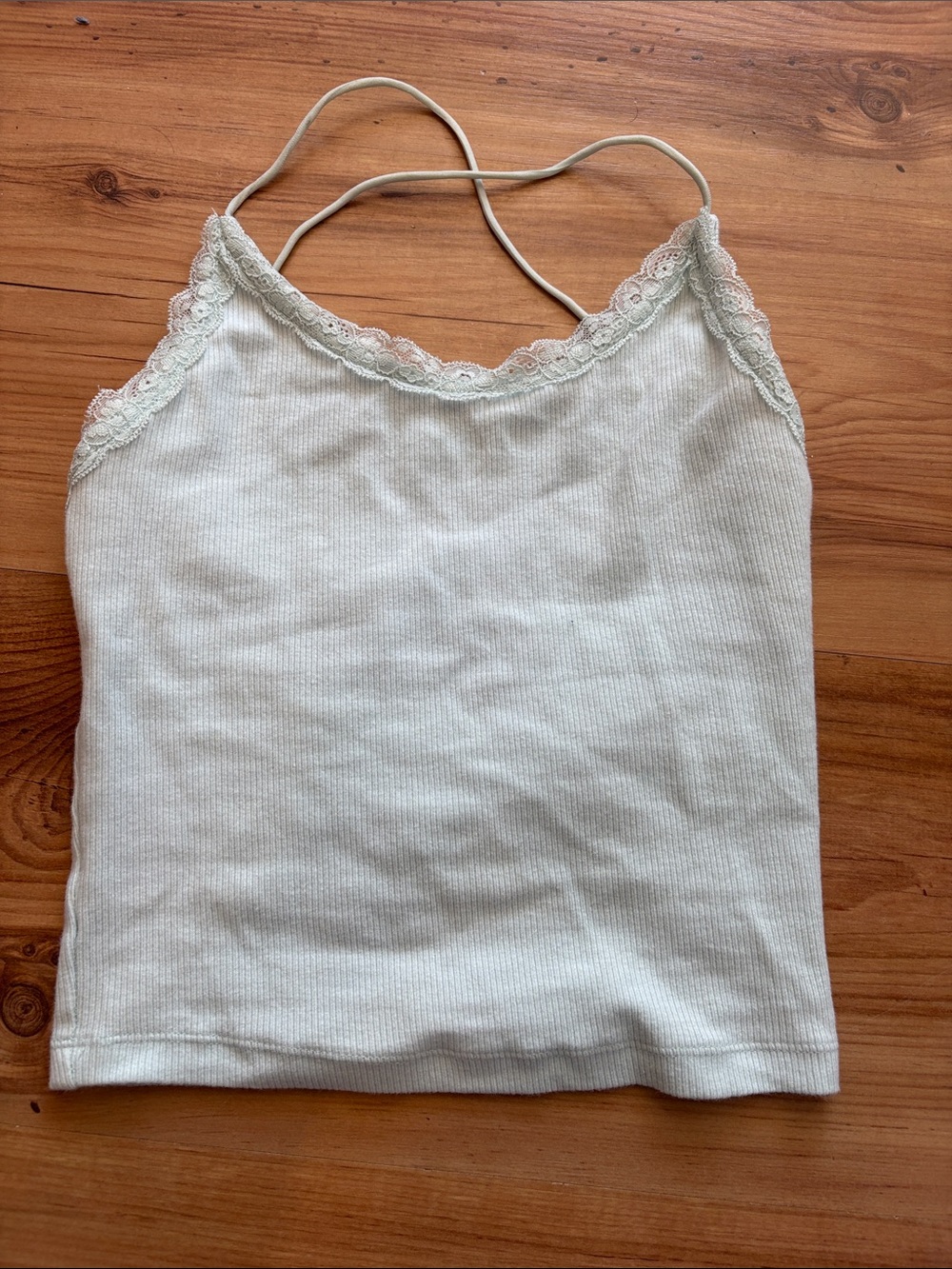 Lace-Trim Ribbed Cami Tank Top - light blue